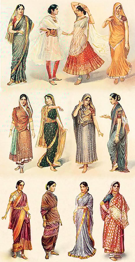শাড়ির বিভিন্ন শৈলী, ১৯২৮ সালের চিত্র। ছবি: উইকিমিডিয়া কমনস