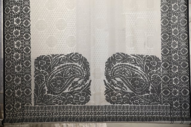 জামদানির সাদা জমিনে কালো সুতার নকশা।