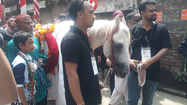 শোক মিছিলে ঘোড়া। ছবি: আসাদুজ্জামান
