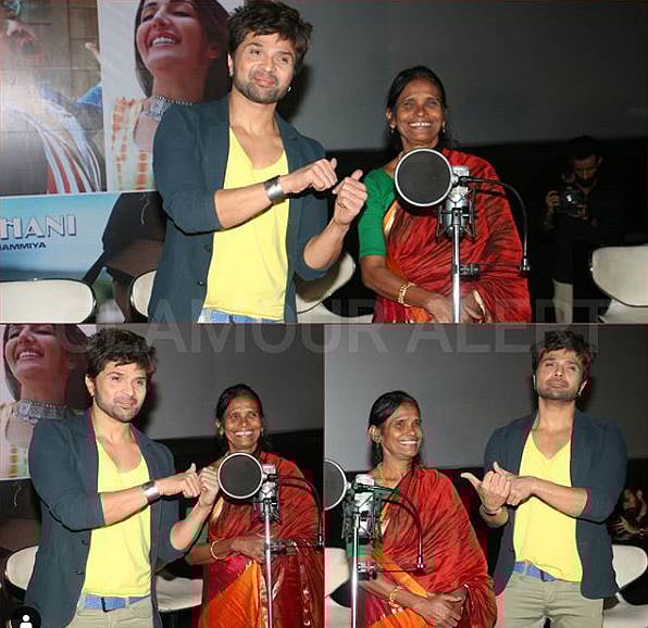 অনুষ্ঠানে বলিউডের জনপ্রিয় সংগীতশিল্পী ও সুরকার হিমেশ রেশমিয়ার সঙ্গে রানু মণ্ডলের কিছু মুহূর্ত। ছবি: রানু মণ্ডলের ইনস্টাগ্রাম পেজ থেকে নেওয়া