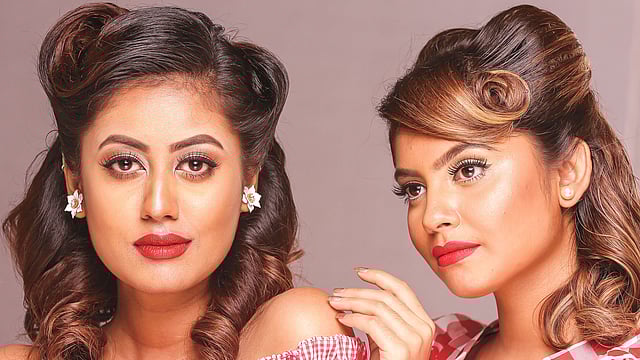 চোখ সাজানোর সময় প্রসাধনী ব্যবহারের সময় সতর্ক থাকা জরুরি। মডেল: ওশিন ও নাজ, ছবি: নকশা