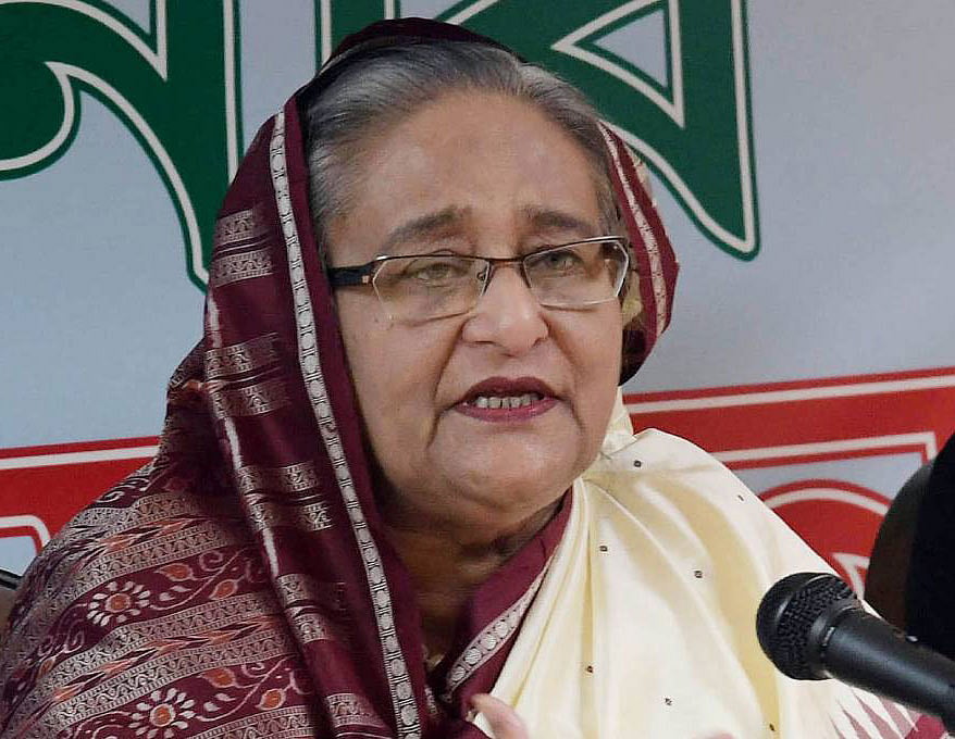 স্থানীয় সময় রোববার রাতে নিউইয়র্ক ত্যাগের আগে সেখানে বাংলাদেশের স্থায়ী মিশনে সংবাদ সম্মেলন করেন প্রধানমন্ত্রী শেখ হাসিনা। ছবি: ইউএনবি