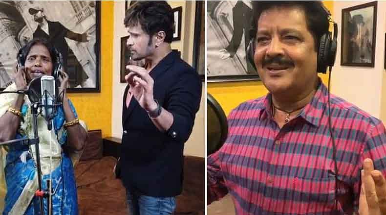 স্টুডিওতে রানু মণ্ডল, হিমেশ রেশমিয়া, উদিত নারায়ণ। ছবি: ইনস্টাগ্রাম