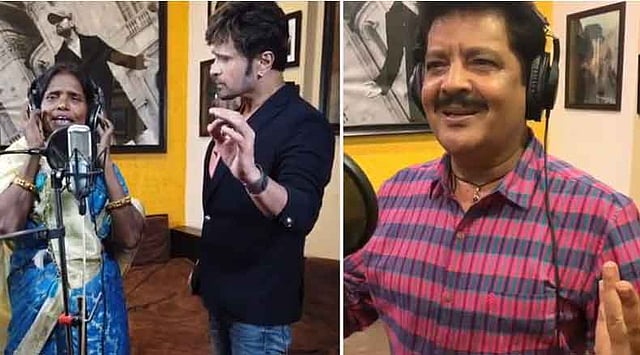 স্টুডিওতে রানু মণ্ডল, হিমেশ রেশমিয়া, উদিত নারায়ণ। ছবি: ইনস্টাগ্রাম