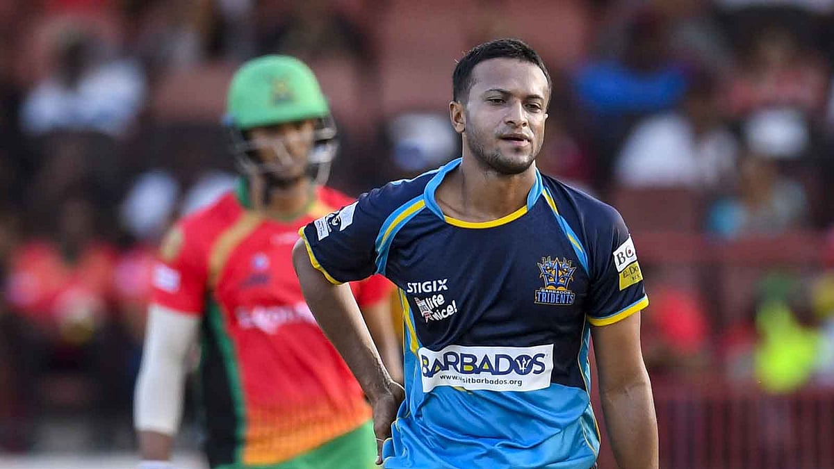 বল-ব্যাট দুই ক্ষেত্রেই ব্যর্থ ছিলেন সাকিব। ছবি : বার্বাডোজ ট্রাইডেন্টসের টুইটার পেজ