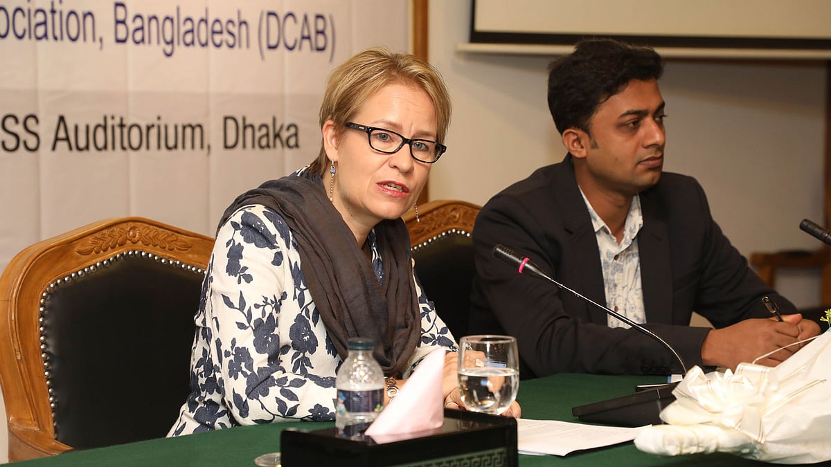 ‘ডিকাব টক’–এ বক্তব্য দেন জাতিসংঘের আবাসিক সমন্বয়কারী মিয়া সেপ্পো। ছবি: প্রথম আলো