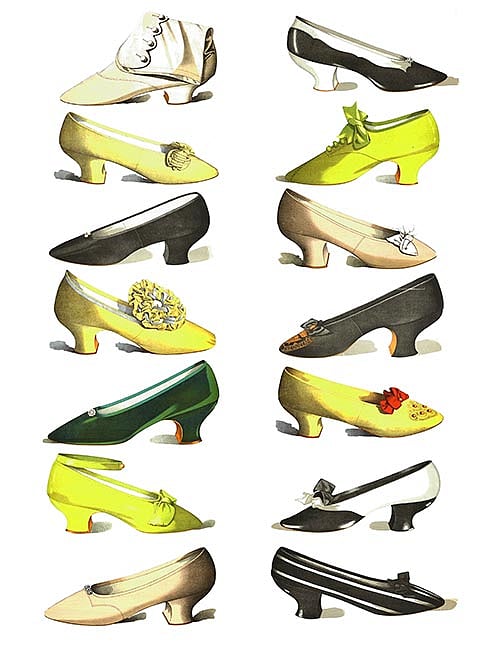 উনিশ ও বিশ শতকের হাই হিলের নমুনা। ছবি: টি. ওয়াটসন গ্রেইগ এর লেখা ‘লেডিজ ড্রেসেস সুজ অব দ্য নাইনটিন সেঞ্চুরি’–এর অলংকরণ অবলম্বনে আরাফাত করিম।