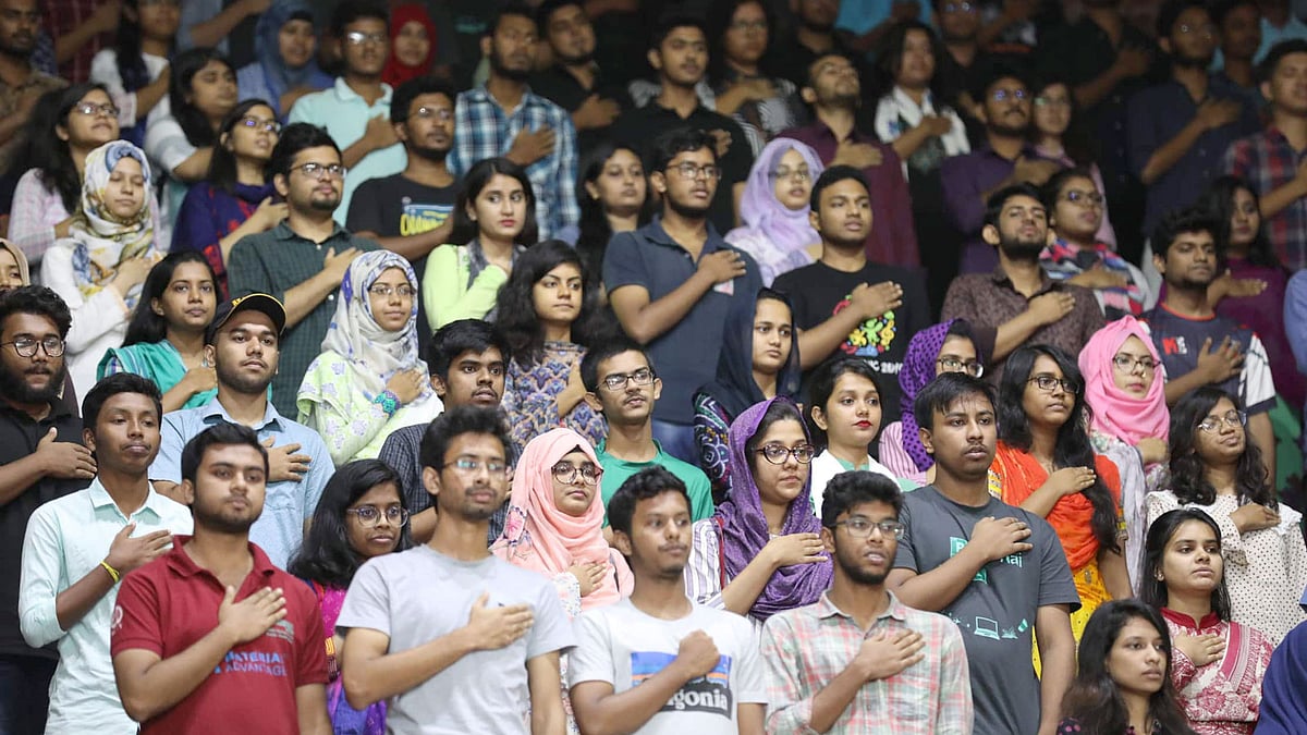 বুয়েটের শিক্ষার্থীদের শপথগ্রহণ। বুয়েট, ঢাকা, ১৬ অক্টোবর। ছবি: সাইফুল ইসলাম