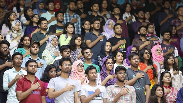 বুয়েটের শিক্ষার্থীদের শপথগ্রহণ। বুয়েট, ঢাকা, ১৬ অক্টোবর। ছবি: সাইফুল ইসলাম