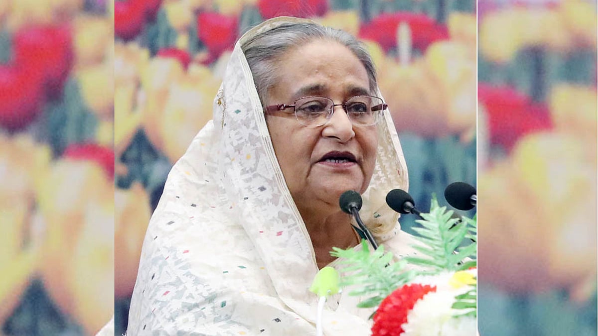 শেখ রাসেলের জন্মদিন উপলক্ষে আয়োজিত অনুষ্ঠানে বক্তব্য দিচ্ছেন প্রধানমন্ত্রী শেখ হাসিনা। বঙ্গবন্ধু আন্তর্জাতিক সম্মেলন কেন্দ্র, ঢাকা, ১৮ অক্টোবর। ছবি: পিআইডি