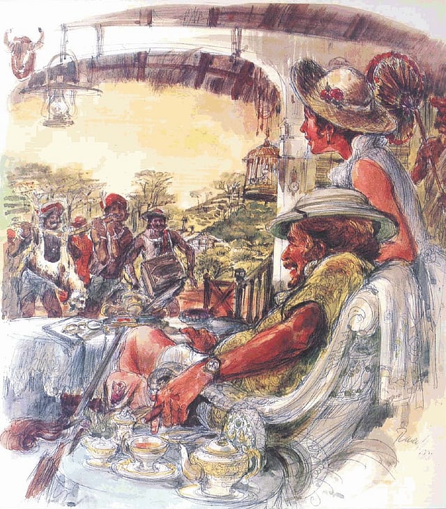 বিজ্ঞাপন শিল্পের একজন অসামান্য গুরুত্বপূর্ণ ব্যক্তি রণেন আয়ান দত্তের আঁকা ছবিতে বিমূর্ত হয়ে উঠেছে বাগান ব্যবস্থাপক তথা চা-করের প্রতিমূর্তি। চা–শিল্পের প্রতিনিধিত্ব করা ক্ষমতা ম্যাট্রিক্সের এই একচ্ছত্র অধিপতির গুরুত্ব তিনি তাঁর চিত্রের মাধ্যমে ফুটিয়ে তোলার প্রয়াস পেয়েছেন। ছবিটি ১৯৮০ সালে আঁকা। ছবির শিরোনাম ‘প্ল্যান্টার্স রাজ’। ক্যালেন্ডারের পাতায় তাঁর এই চিত্র স্থান পেয়েছে।