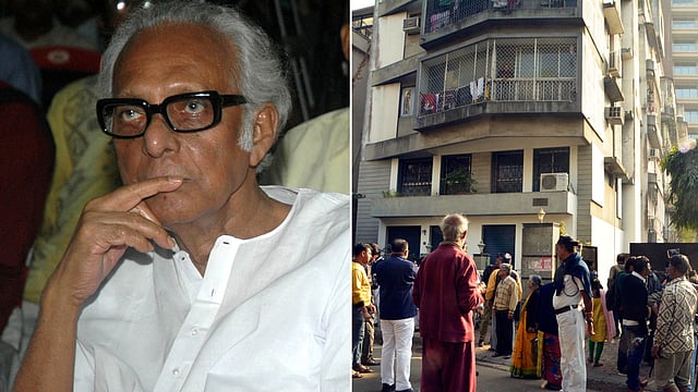 মৃণাল সেন। দক্ষিণ কলকাতার পদ্মপুকুর রোডের এই বাড়ির চারতলায় থাকতেন মৃণাল সেন। ছবি: ভাস্কর মুখার্জি