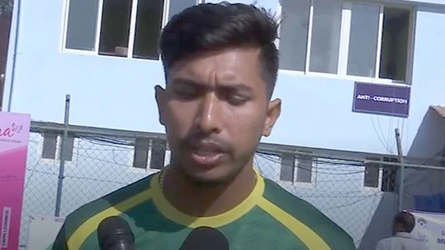 ভুটানের বিপক্ষে জয়ের পর সংবাদমাধ্যমের সঙ্গে কথা বলেন সৌম্য সরকার। ছবি: ভিডিও থেকে সংগৃহীত