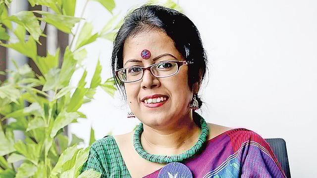 নিজের বানানো গামছাশাড়িতে সাবিহা আখতার।  ছবি: আবদুস সালাম-(4)