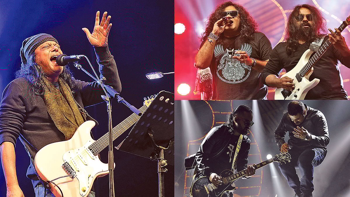 কনসার্টে গান করেন নগরবাউল জেমস, গান পরিবেশনায় ভাইকিংস ব্যান্ড, আর্বোভাইরাস ব্যান্ডের পরিবেশনা। ছবি: সাইফুল ইসলাম