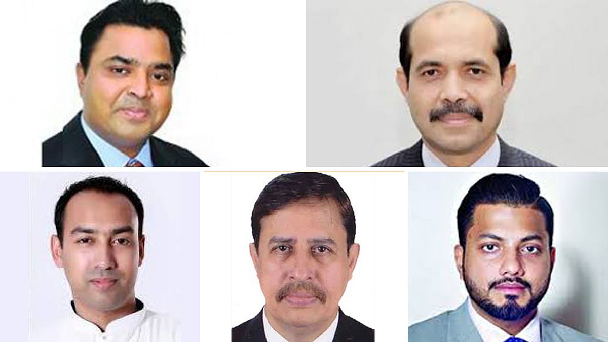 সাঈদ খোকন, আতিকুল ইসলাম (ওপর বাঁ থেকে)। তাবিথ আউয়াল, নজিবুল্লাহ হিরু, ইশরাক হোসেন (নিচে বাঁ থেকে)। ফাইল ছবি