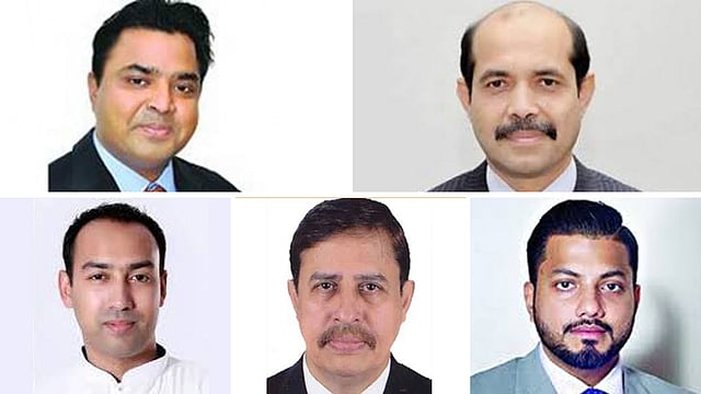 সাঈদ খোকন, আতিকুল ইসলাম (ওপর বাঁ থেকে)। তাবিথ আউয়াল, নজিবুল্লাহ হিরু, ইশরাক হোসেন (নিচে বাঁ থেকে)। ফাইল ছবি