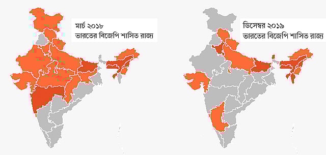 ঝাড়খণ্ডে পরাজয়ের মধ্য দিয়ে ভারতের রাজনৈতিক মানচিত্রে বিজেপির অবস্থান ২০১৮ সালে এবং ২০১৯ সালের ডিসেম্বরের পরে