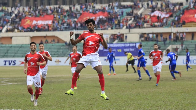 গতকাল গোল করেছেন তপু। ছবি: প্রথম আলো