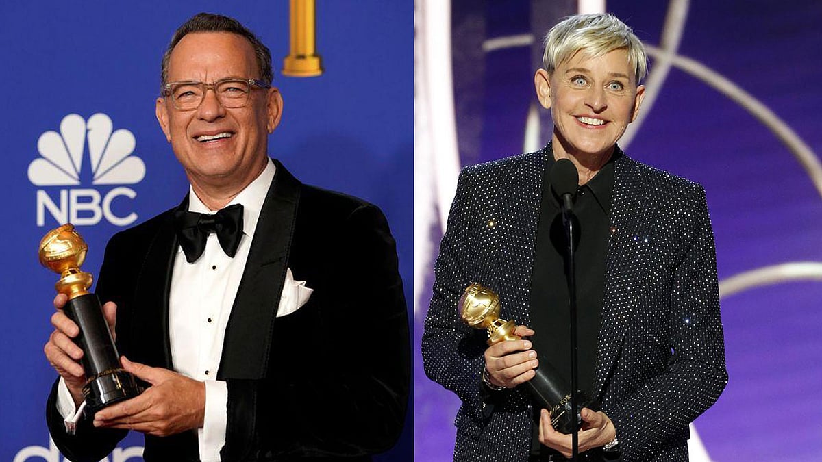 ৭৭তম গোল্ডেন গ্লোব পুরস্কারে আজীবন সম্মাননা পেয়েছেন চলচ্চিত্রে টম হ্যাঙ্কস আর টেলিভিশনে অ্যালেন ডিজ্যানারেস। ছবি: রয়টার্স