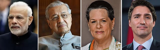 নরেন্দ্র মোদি,মাহাথির, সোনিয়া গান্ধী ও জাস্টিন ট্রুডো