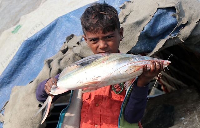 জেলেপুত্রের হাতে আড়াই কেজি ওজনের আইড়।