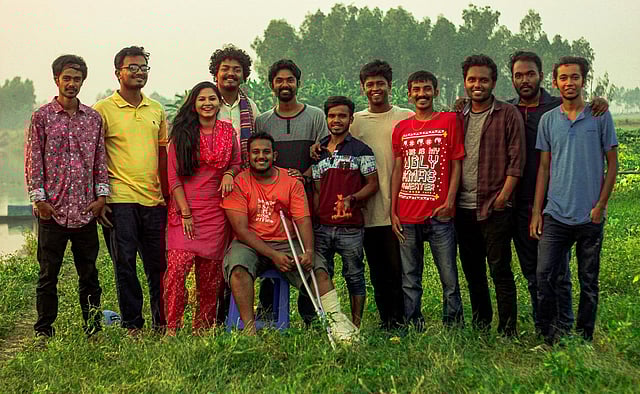 পাবনার গজারমারা গ্রামে অভিনয়শিল্পী ও কলাকুশলীরা। ছবি: ফেসবুক