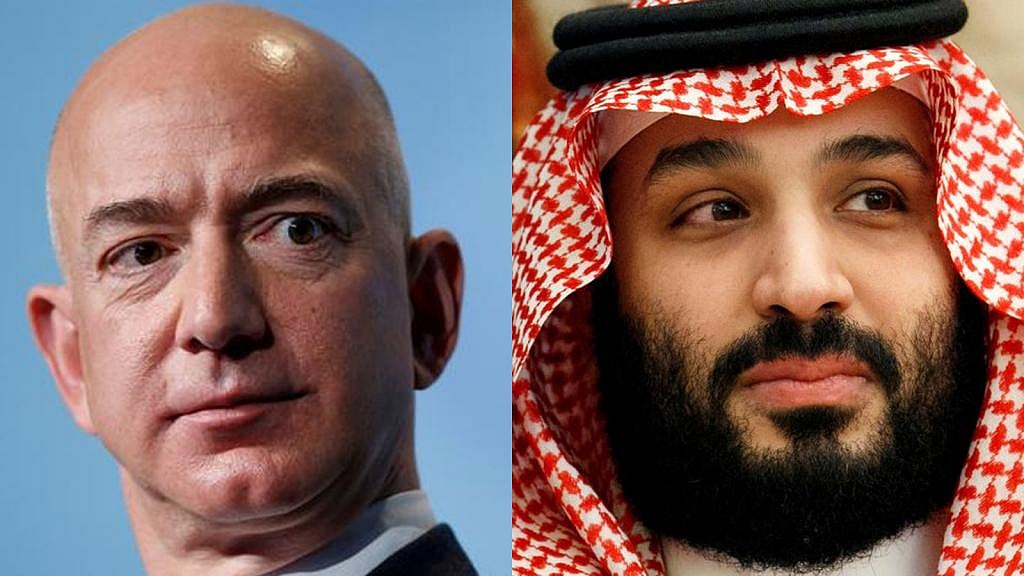 আমাজনের প্রধান নির্বাহী জেফ বেজোস ও সৌদি যুবরাজ মোহাম্মদ বিন সালমান। ছবি: রয়টার্স