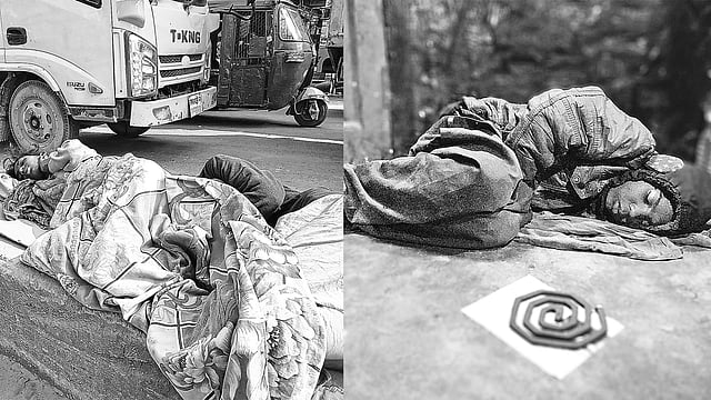 তীব্র শীতে রাতে ঘুম হয় না। তাই সকালে রোদের মধে্যই ঘুমাচ্ছে এই পথশিশু। সম্প্রতি টঙ্গী স্টেশন রোড এলাকায় ও শীতে রেলস্টেশনের প্ল্যাটফর্মের মেঝেতে ঘুমিয়ে আছে শিশুটি। সম্প্রতি জয়দেবপুর রেলস্টেশনে।  ছবি: প্রথম আলো