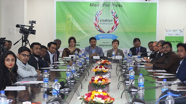 স্টার্টআপ ওয়ার্ল্ডকাপ আয়োজন উপলক্ষে সংবাদ সম্মেলন আয়োজন করে কর্তৃপক্ষ। ছবি: সংগৃহীত
