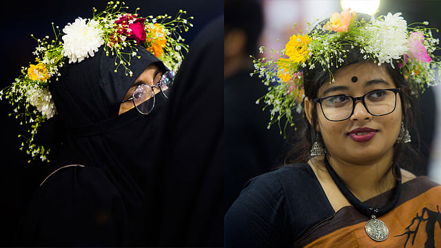 মেলায় মুকুট-বাহার। আজ বসন্তে আরও জমবে। ছবি: হাসান রাজা