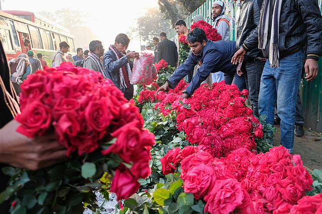 গোলাপ ফুল নিয়ে খুচরা ক্রেতারা
