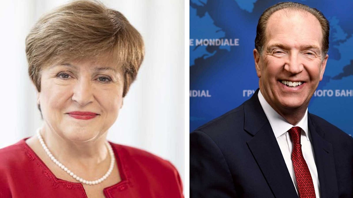 ক্রিস্টালিনা জর্জিয়েভা (বাঁয়ে) ও ডেভিড ম্যালপাস। ছবি: টুইটার থেকে নেওয়া