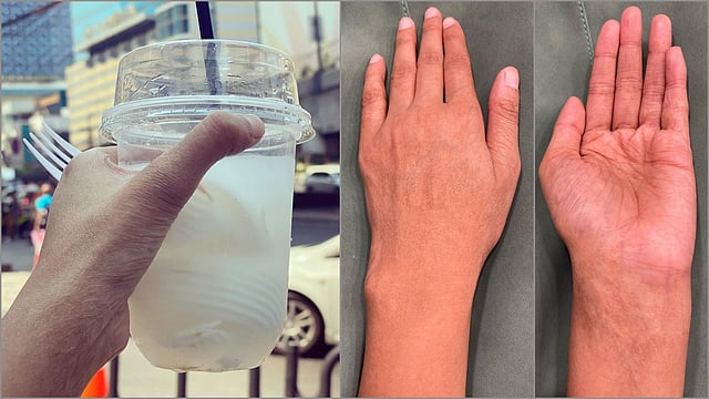 প্রথম ছবিটি বিতর্কের সূত্রপাত ঘটায়। পরের দুটি ছবিতে নিজের হাতের ছবি দিয়ে কটু মন্তব্যকারীদের কড়া জবাব দেন মেহ্‌জাবীন। ছবি: ইনস্টাগ্রাম