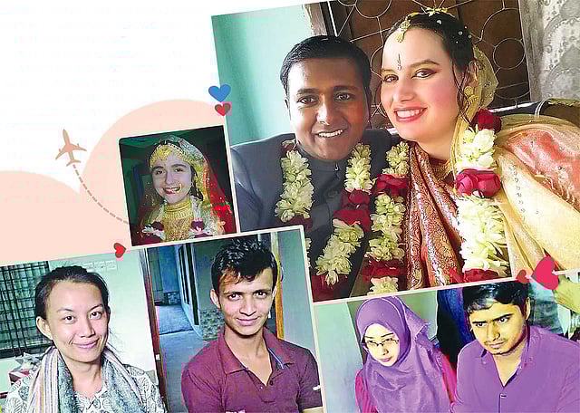 গত কয়েক বছরে প্রেমের টানে অনেক তরুণী ভিনদেশ থেকে এসেছেন বাংলাদেশে, বিয়ে করেছেন। এখন কেউ সংসার করছেন, কেউ ফিরে গেছেন। ছবি: প্রথম আলো ও সংগৃহীত