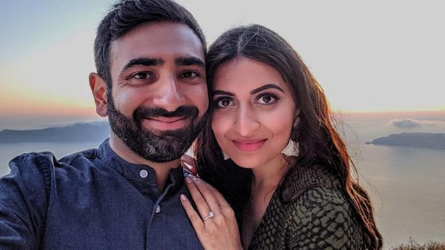 বিয়ের অনুষ্ঠান হবে কিনা তা নিয়ে সংশয়ে আছেন সাভান নাথবানি ও রিশা মোদি। ছবি: বিবিসি থেকে নেওয়া