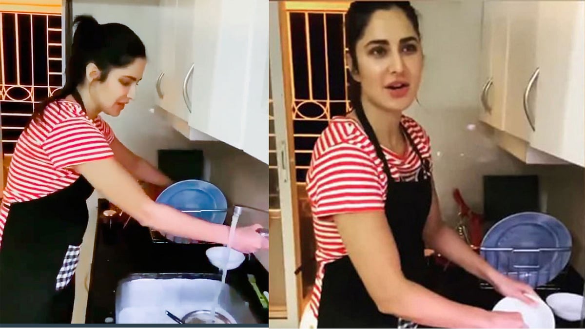 রান্না ঘরে বাসন মাজছেন ক্যাটরিনা কাইফ। ছবি: ইনস্টাগ্রাম