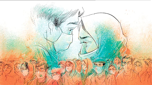 করোনাকালে ইরানি শিল্পীর অাঁকা এ ছবিটি সারা িবশ্বের মানুষের মর্মস্পর্শী বেদনাকে তুলে ধরেছে