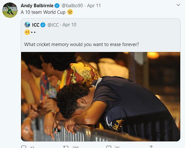 আইসিসির টুইটে এ মন্তব্য করেন বালবির্নি। ছবি: অ্যান্ডি বালবির্নির টুইটার অ্যাকাউন্ট
