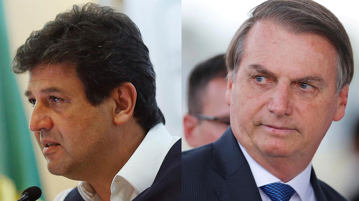 ব্রাজিলের স্বাস্থ্যমন্ত্রী লুইজ হেনরিক ম্যানডেট্টা ও প্রেসিডেন্ট জাইর বোলসোনারো। ছবি: রয়টার্স