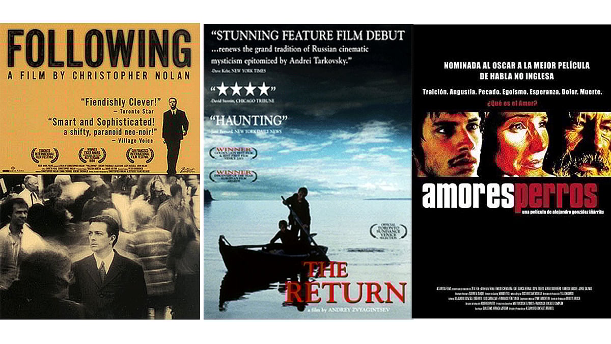 ‘ফলোয়িং’, ‘অ্যামোরেস প্যারোস’ ও ‘দ্য রিটার্ন’ ছবির পোস্টার। ছবি: সংগৃহীত