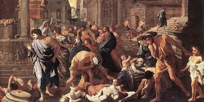 ১৬৩০ সালে নিকোলাস পৌসিনের আঁকা ‘দ্য প্লেগ অব অ্যাশডডে’ ইওরোপিয় প্লেগের ভয়াবহতা।