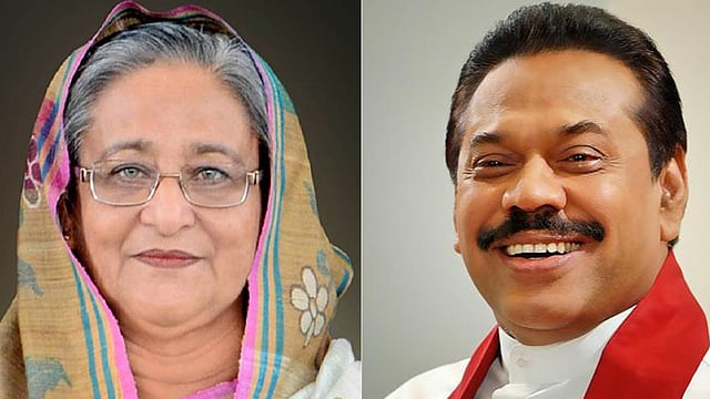প্রধানমন্ত্রী শেখ হাসিনা ও শ্রীলঙ্কার প্রধানমন্ত্রী মাহিন্দা রাজাপক্ষে।