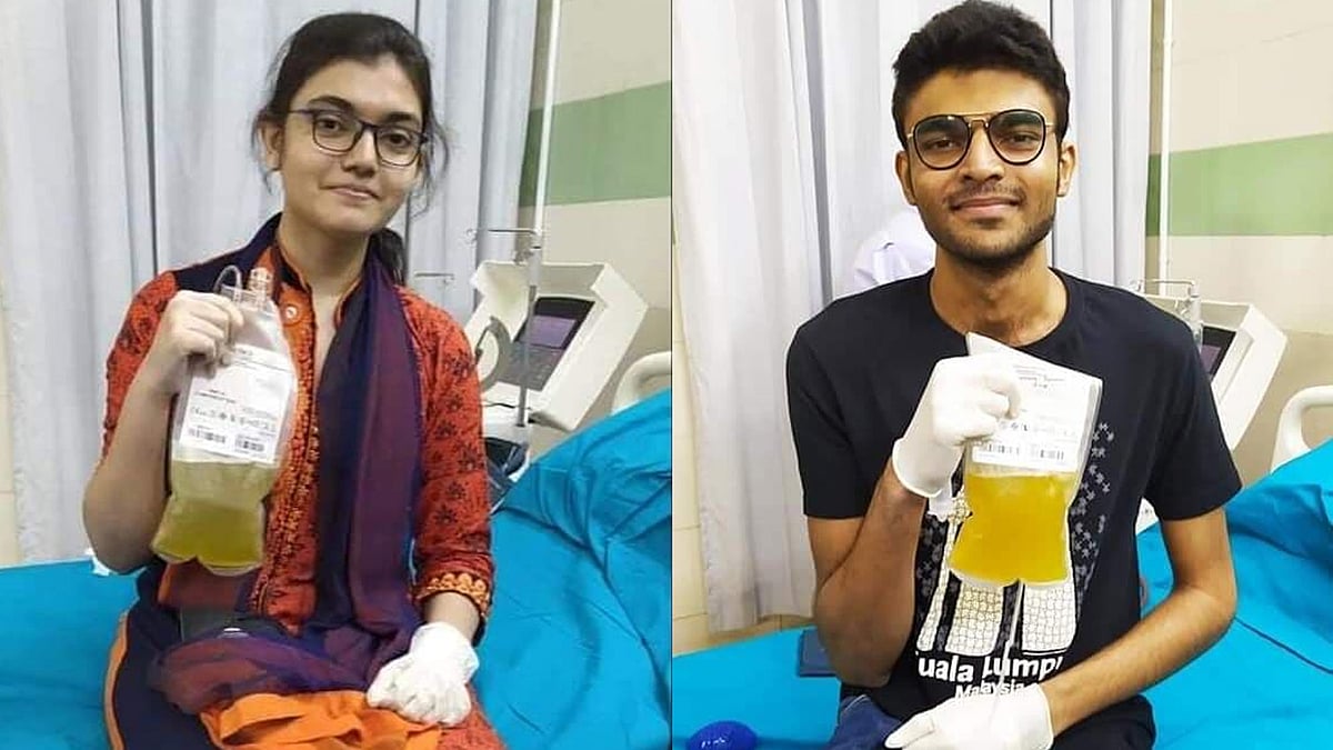 মাহপারা তাসনীম ও মাশরুর তাহমিন এক করোনারোগীকে প্লাজমা দিয়েছেন। ছবিঃ সংগৃহীত