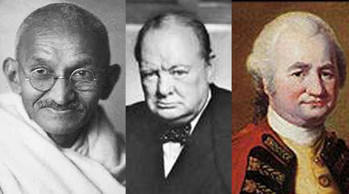 মহাত্মা গান্ধী, উইনস্টন চার্চিল ও রবার্ট ক্লাইভ (বাঁ থেকে)