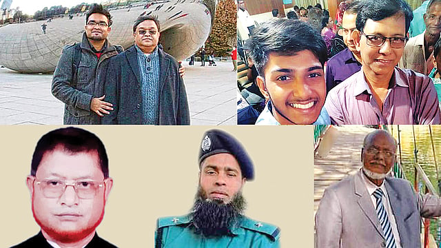 যুক্তরাষ্ট্রে সেমিনারে যোগ দিতে গিয়েছিলেন ডা. রাফায়েল মুরসালীন (বাঁয়ে)। বাবা অধ্যাপক আবুল মোকারিমও ছিলেন সঙ্গে।  ছবি: সংগৃহীত, গত বছর নারায়ণগঞ্জের একটি কমিউনিটি সেন্টারে পারিবারিক অনুষ্ঠানে বাবা বিকাশ সাহার সঙ্গে (ডানে) হাসিমুখে অনির্বাণ সাহা।  ছবি: সংগৃহীত, মজিবুর রহমান, এএসআই আবদুল খালেক, সফিউদ্দিন আহমেদ