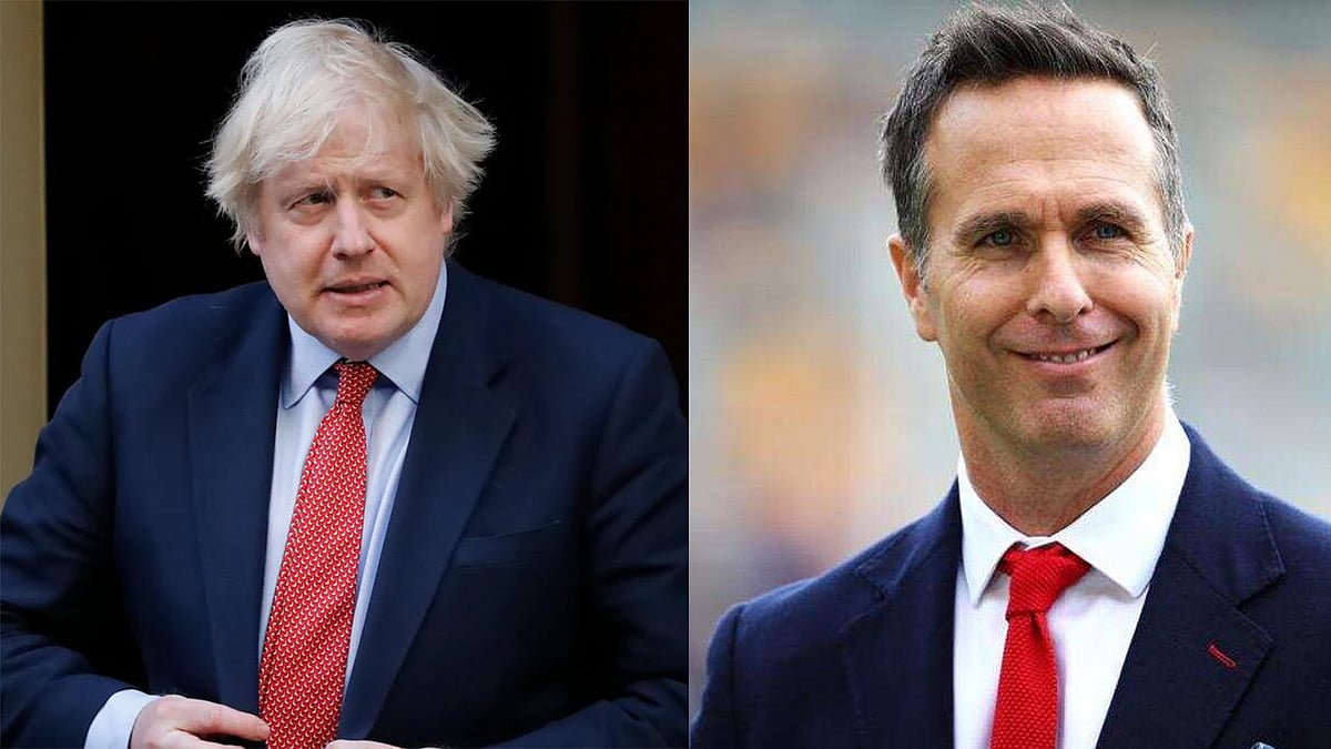 অপেশাদার ক্রিকেটের ওপর থেকে নিষেধাজ্ঞা না তোলায় ব্রিটিশ প্রধানমন্ত্রী বরিস জনসনের (বাঁয়ে) ওপর খেপেছেন ইংল্যান্ডের সাবেক অধিনায়ক মাইকেল ভন। ফাইল ছবি