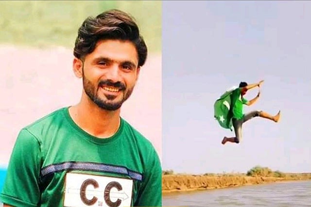 দীর্ঘ লাফে রাতারাতি আলোচনায় পাকিস্তানের আসিফ মাগসি। ছবি: টুইটার