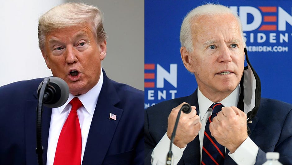 মার্কিন প্রেসিডেন্ট ডোনাল্ড ট্রাম্প ও আসন্ন নির্বাচনে তাঁর প্রতিদ্বন্দ্বী প্রার্থী জো বাইডেন। ছবি: রয়টার্স