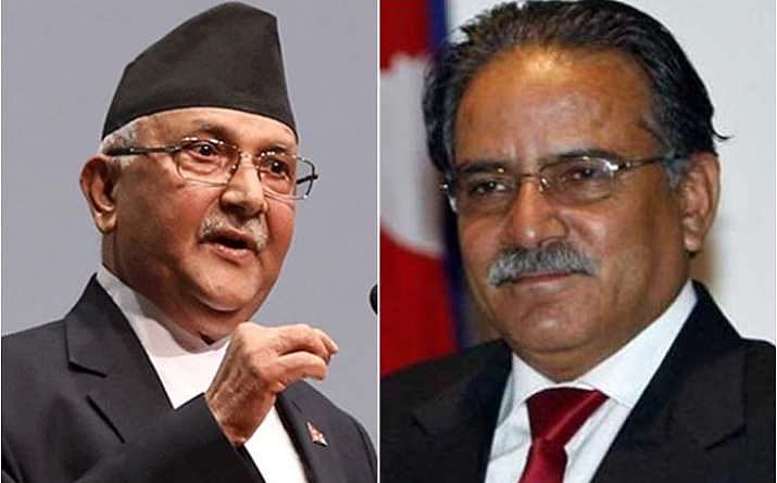 শাসক দল নেপাল কমিউনিস্ট পার্টির দুই প্রধান নেতা কেপি শর্মা ওলি ও পুষ্প কমল দহল প্রচণ্ড